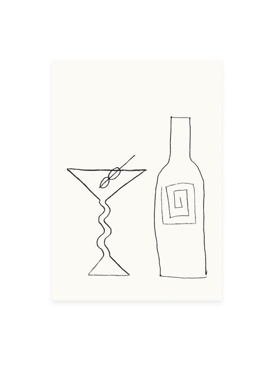 Postcard martini & wine (Risography)